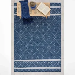 Karaca Kaşmir Halı 7/24 Gartenteppich Datca 80 x 150 Blau01 Discount