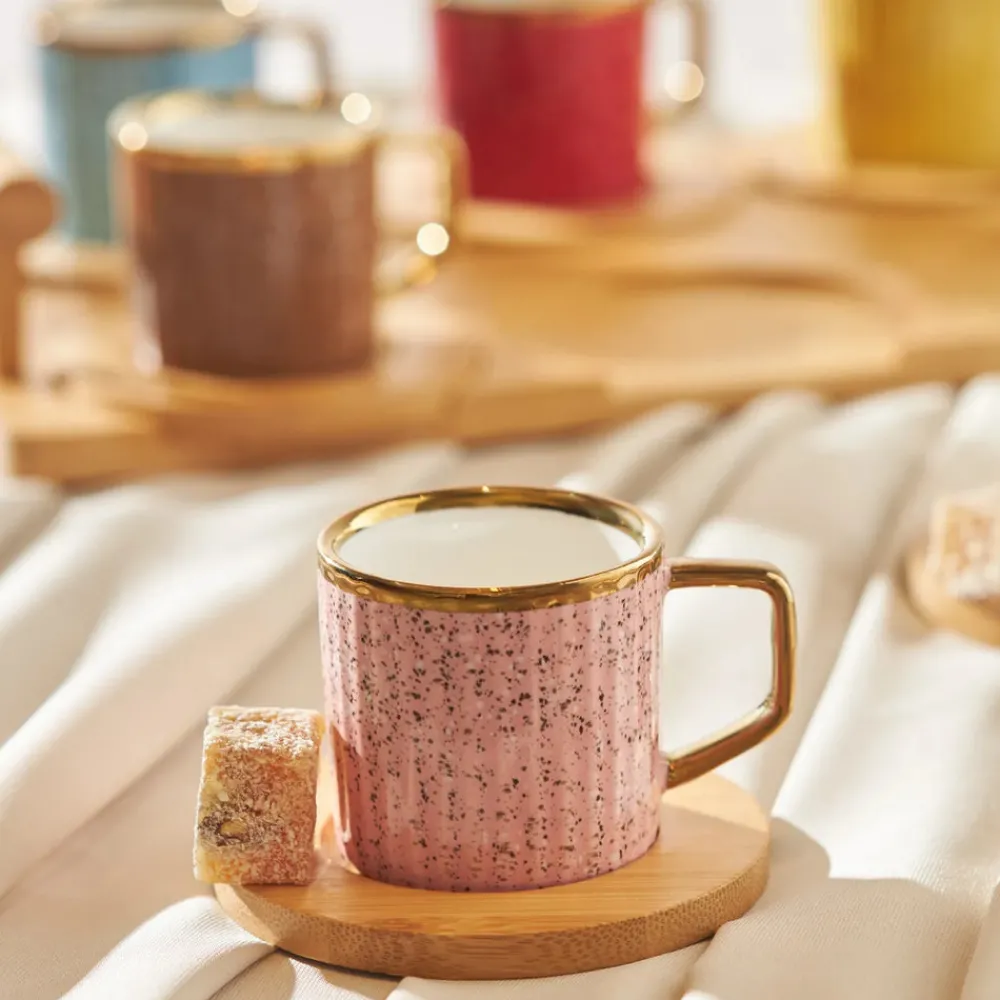Karaca Bambus farbige Kaffeetasse Set, 6 Personen, 90 ml mit Tablett Multıfarben Outlet