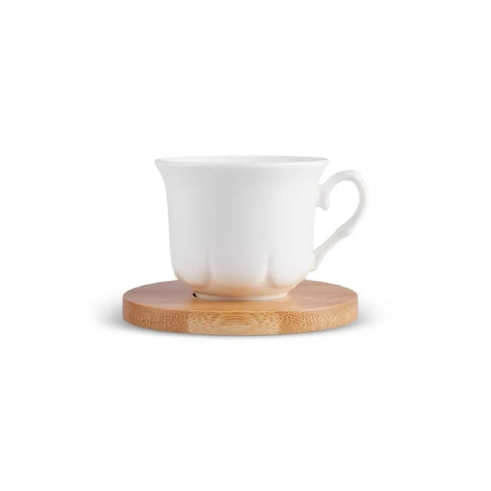 Karaca Bambus-Tablett 6-Personen-Kaffeetassen-Set, 90 ml Weıß01