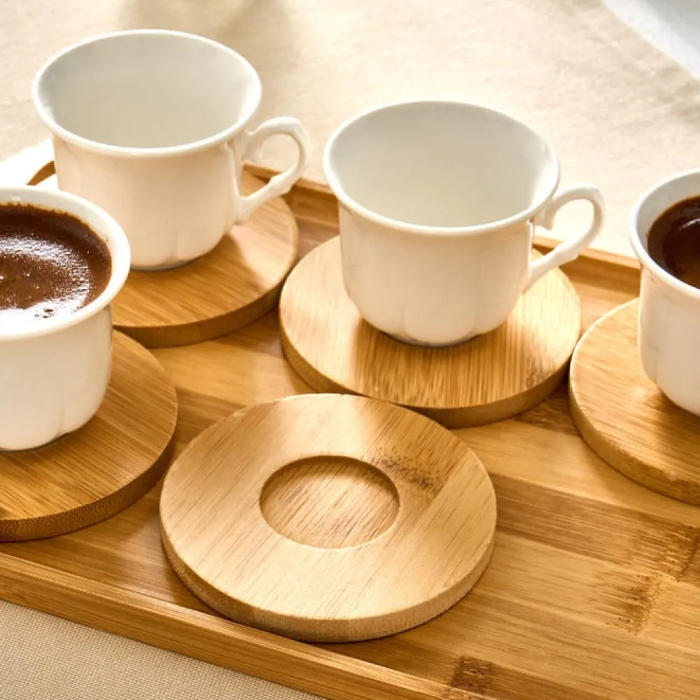 Karaca Bambus-Tablett 6-Personen-Kaffeetassen-Set, 90 ml Weıß01