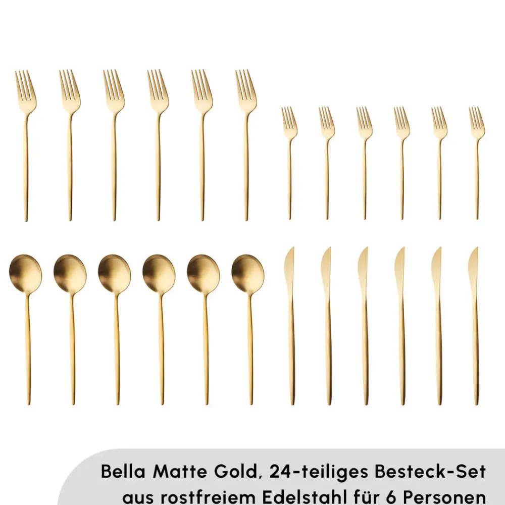 Karaca Bella Matte Gold Besteck Set für 6 Personen, 24 Teilig Matt Gold Sale