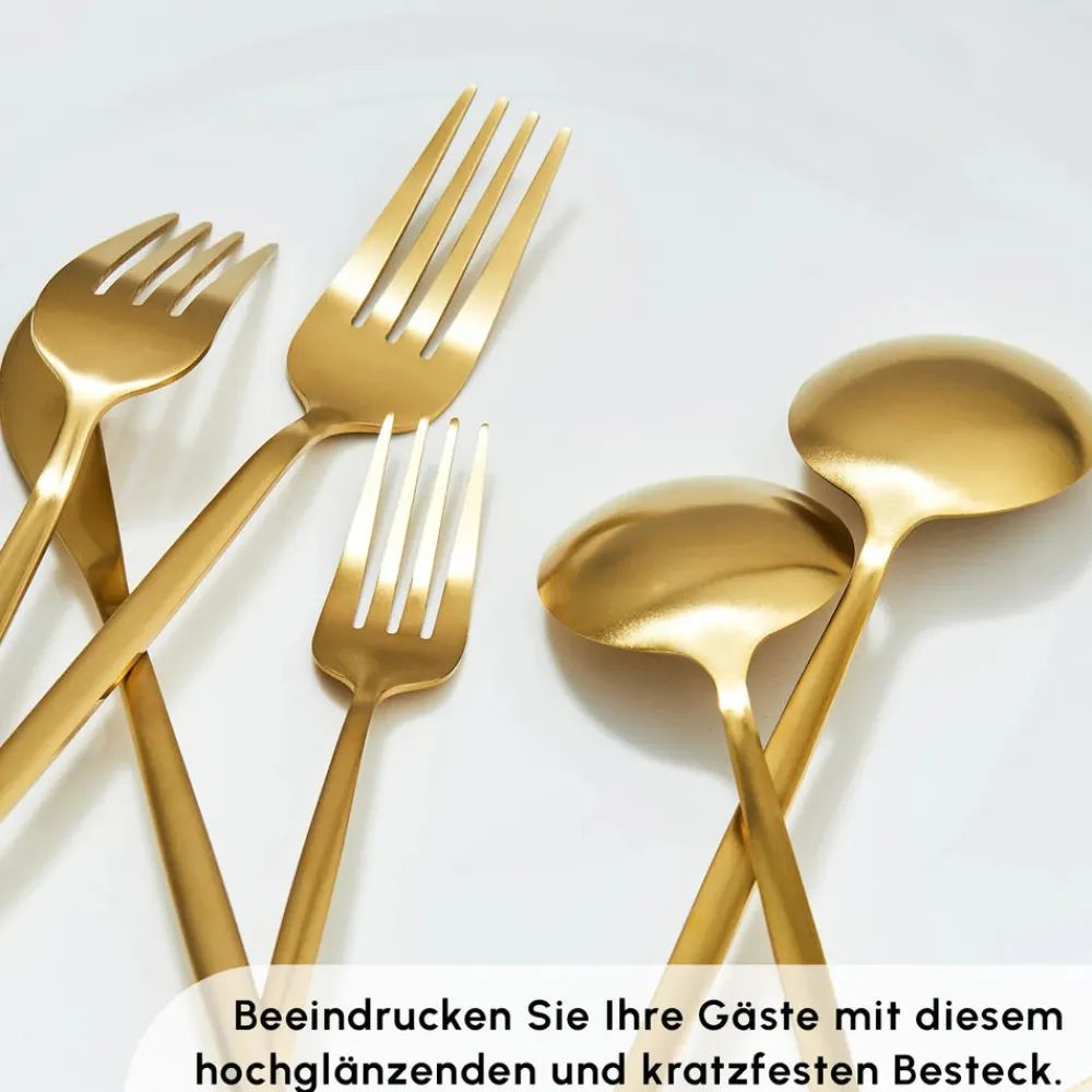 Karaca Bella Matte Gold Besteck Set für 6 Personen, 24 Teilig Matt Gold Sale