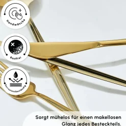Karaca Bella Shiny Gold Besteck Set für 6 Personen, 24 Teilig Glänzend Schwarz Online