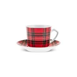 Karaca Ekose V2 4-teiliges Bone China Espresso Türkisch-Kaffeetassen-Set für 2 Personen, 80 ml, Rot Rot02 Clearance