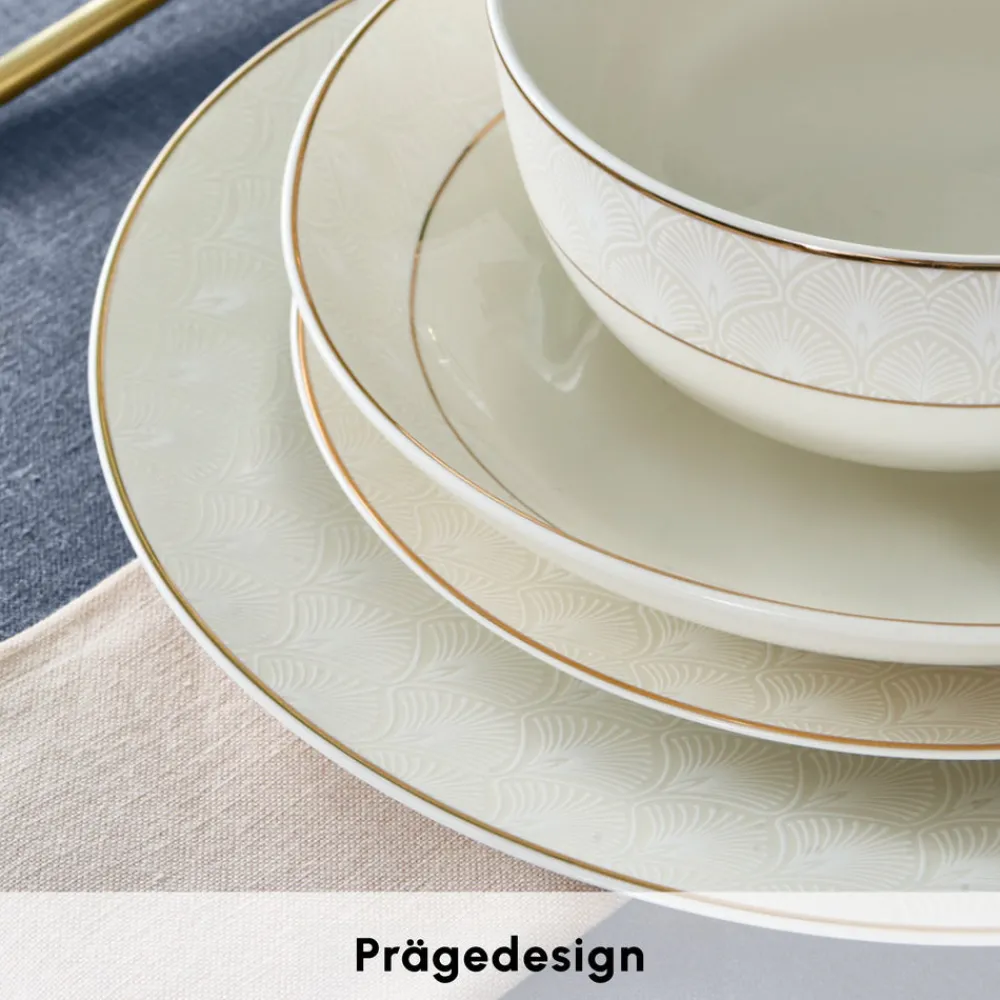 Karaca Elegance Bone Mandarin 53-teiliges Tafelservice für 12 Personen Gold