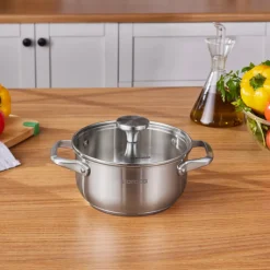 Karaca Elite Edelstahl-Induktions-Kochtopf mit Deckel, 18 cm, Silber