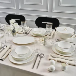 Karaca Fine Pearl Extra Chanak 55-teiliges Tafelservice für 12 Personen, Gold Outlet