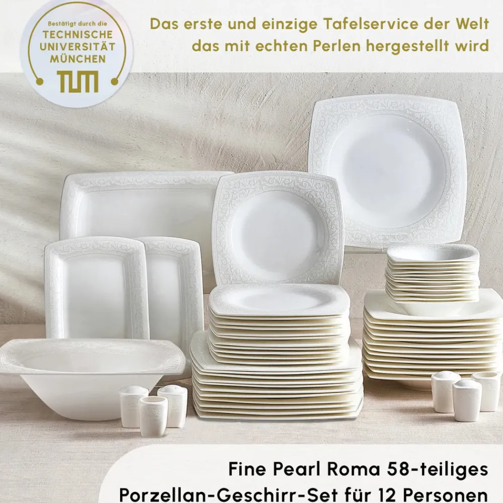 Karaca Fine Pearl Roma 58-Teiliges 12-Personen Geschirrset Weıß01 Discount