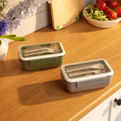 Karaca Fusca Lunchbox mit Gabel und Löffel Grau Hot