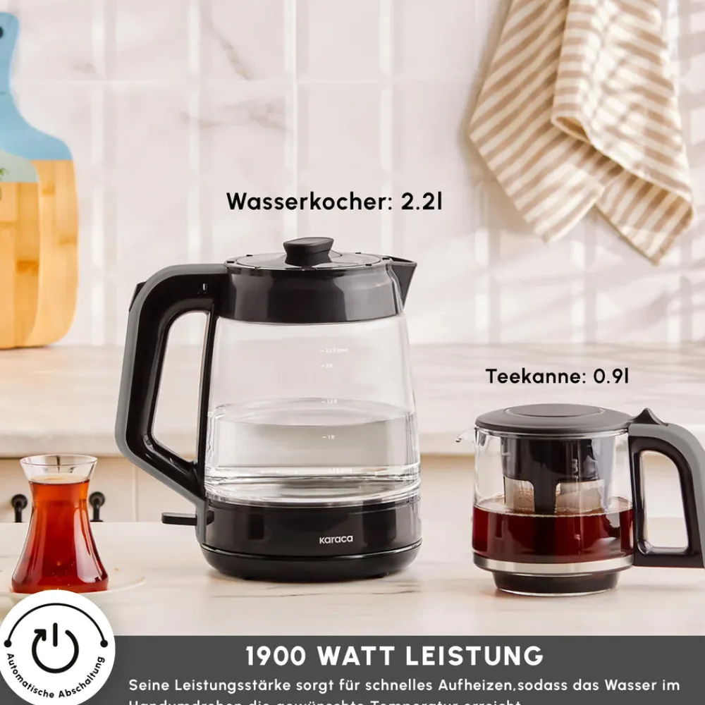 Karaca Glass Tea XL 2 in 1 Glas-Teemaschine Space Gray Space Grau Outlet