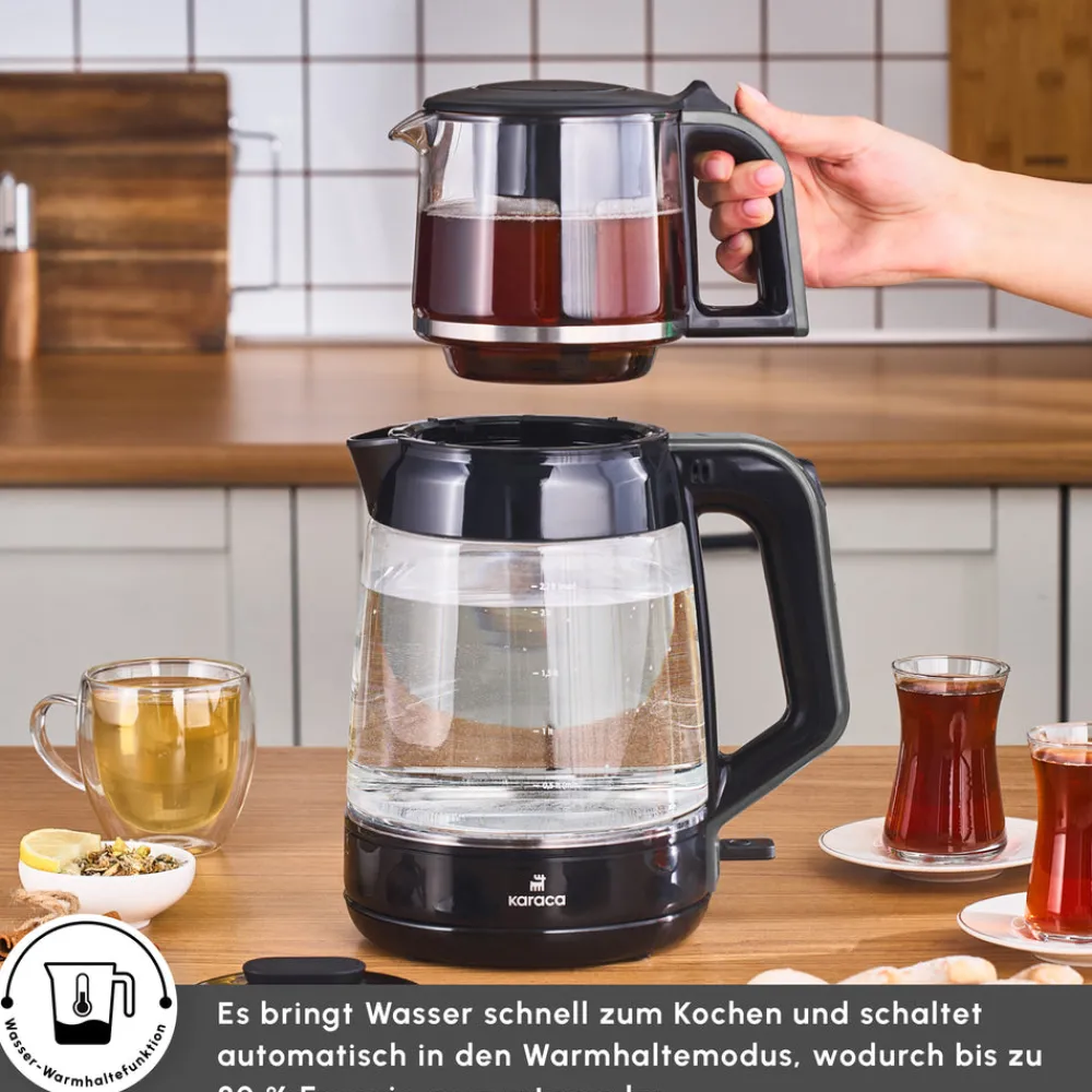 Karaca Glass Tea XL 2 in 1 Glas-Teemaschine Space Gray Space Grau Outlet