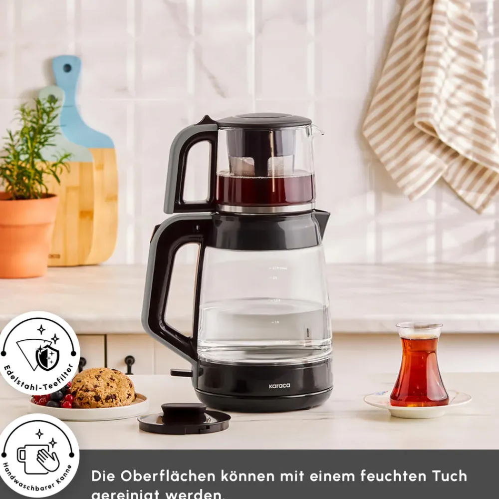 Karaca Glass Tea XL 2 in 1 Glas-Teemaschine Space Gray Space Grau Outlet
