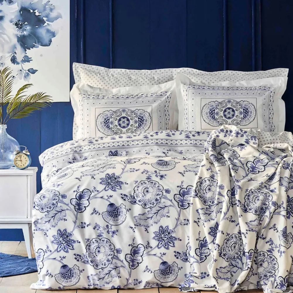 Karaca Home Amar Blau 100% Baumwolle Doppeltes Bettbezugs-Set Blau01 Online