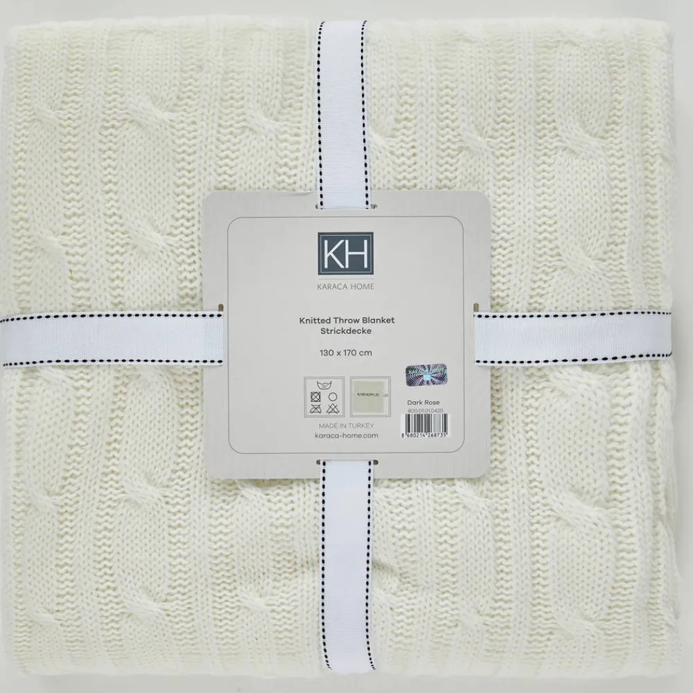 Karaca Home Bone Farbe Cable Knit Throw Öko-Tex Zertifiziert Knochen Clearance