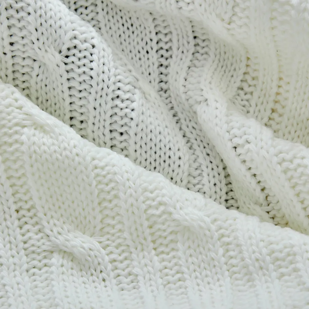 Karaca Home Bone Farbe Cable Knit Throw Öko-Tex Zertifiziert Knochen Clearance