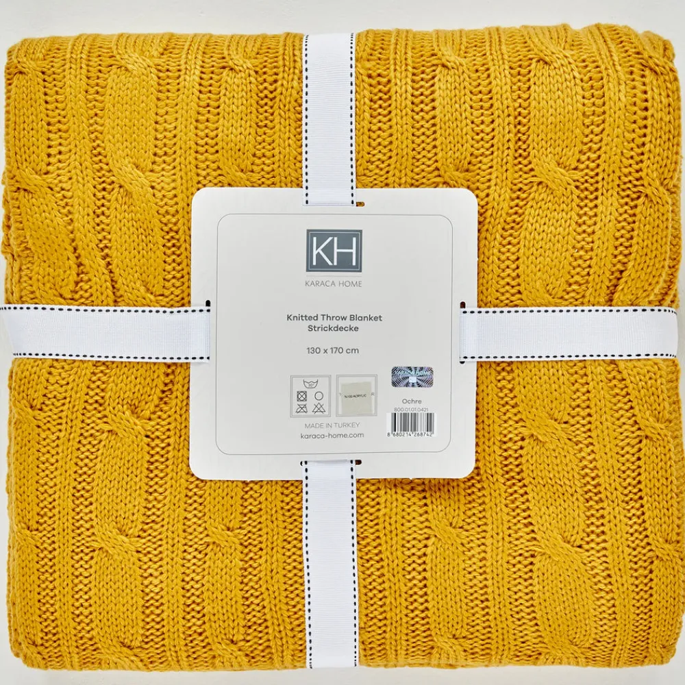Karaca Home Ochre Cable Knit Throw Öko-Tex Zertifiziert Oker Hot