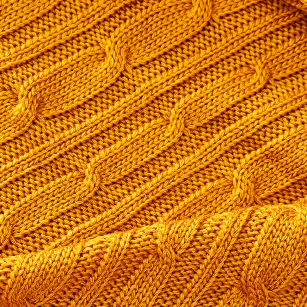 Karaca Home Ochre Cable Knit Throw Öko-Tex Zertifiziert Oker Hot