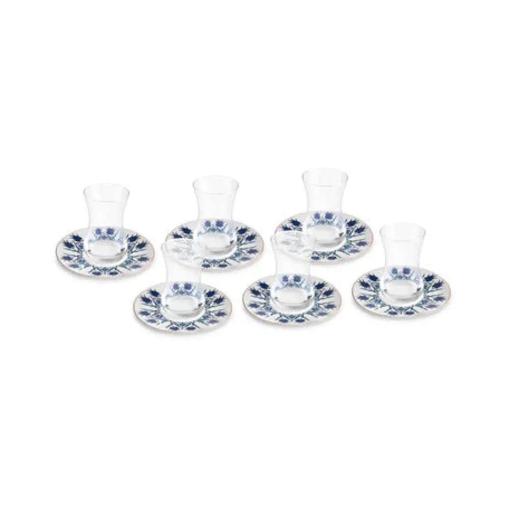 Karaca Iznik 12-teiliges Türkisches Teeset aus Bone China für 6 Personen, 130 ml, Blau New
