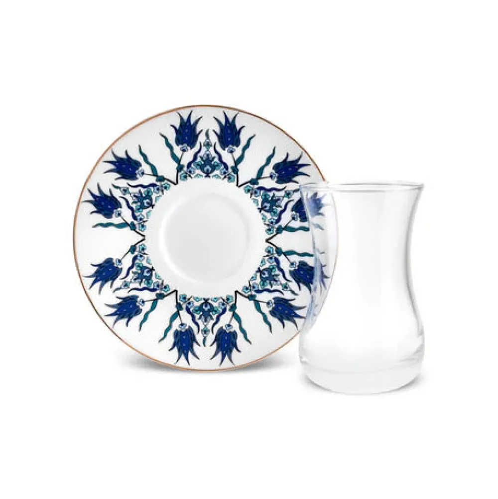 Karaca Iznik 12-teiliges Türkisches Teeset aus Bone China für 6 Personen, 130 ml, Blau New