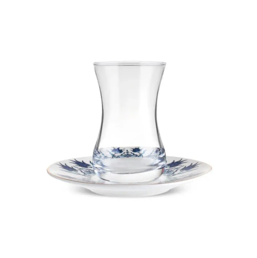 Karaca Iznik 12-teiliges Türkisches Teeset aus Bone China für 6 Personen, 130 ml, Blau New