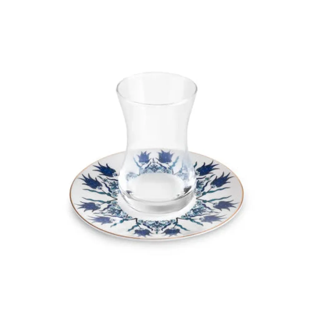 Karaca Iznik 12-teiliges Türkisches Teeset aus Bone China für 6 Personen, 130 ml, Blau New
