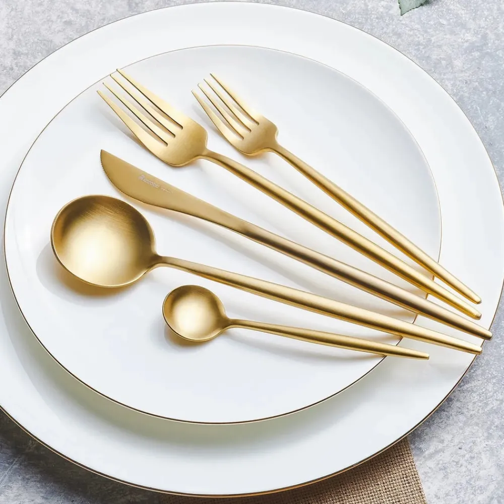 Karaca Jupiter Matte Gold 60-teiliges Besteck für 12 Personen mit Boxed Matt Gold Sale