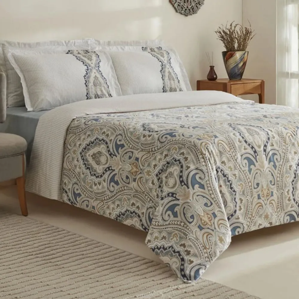 Karaca Lemy Bettwäsche-Set aus 100 % Baumwoll-Satin, Einzelbett, Blau