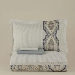 Karaca Lemy Bettwäsche-Set aus 100 % Baumwoll-Satin, Einzelbett, Blau