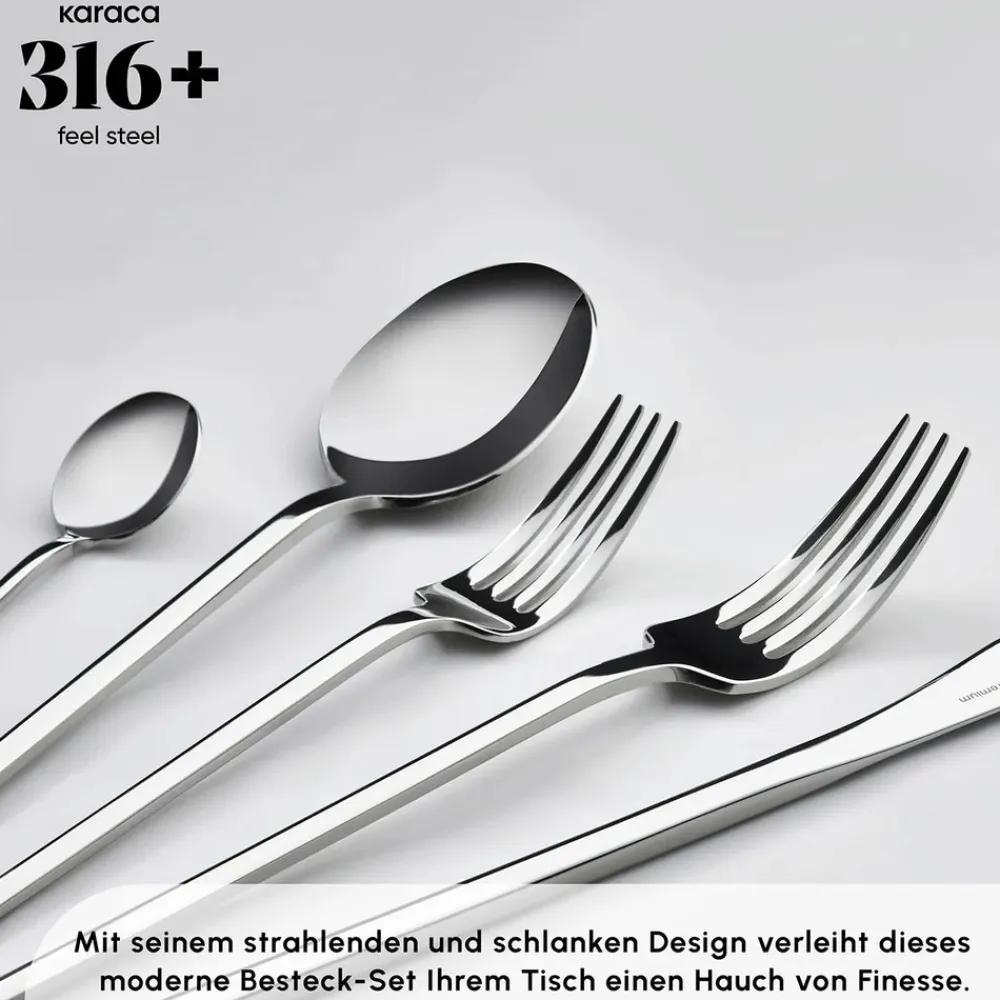 Karaca Look 316+ Stahl 84-teiliges Premium Besteckset für 12 Personen Platın New
