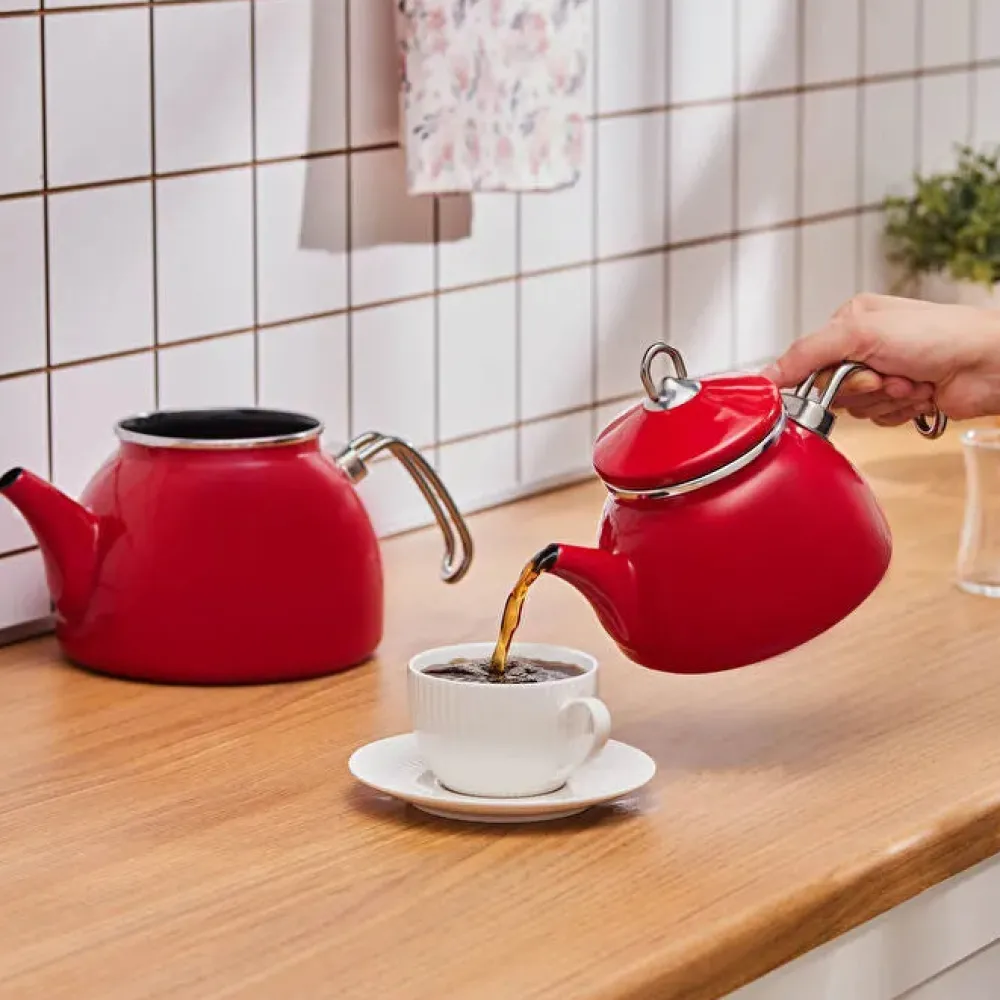 Karaca Loreto Emaille-Teekannen-Set – Rot Hot