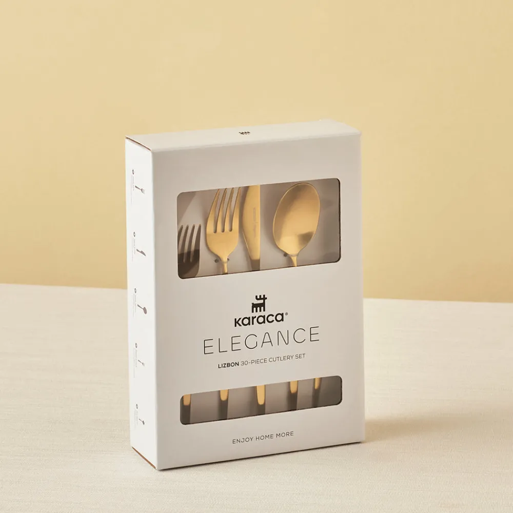 Karaca Lızbon Matte Gold 6-Personen 30-teiliges Besteckset Hot