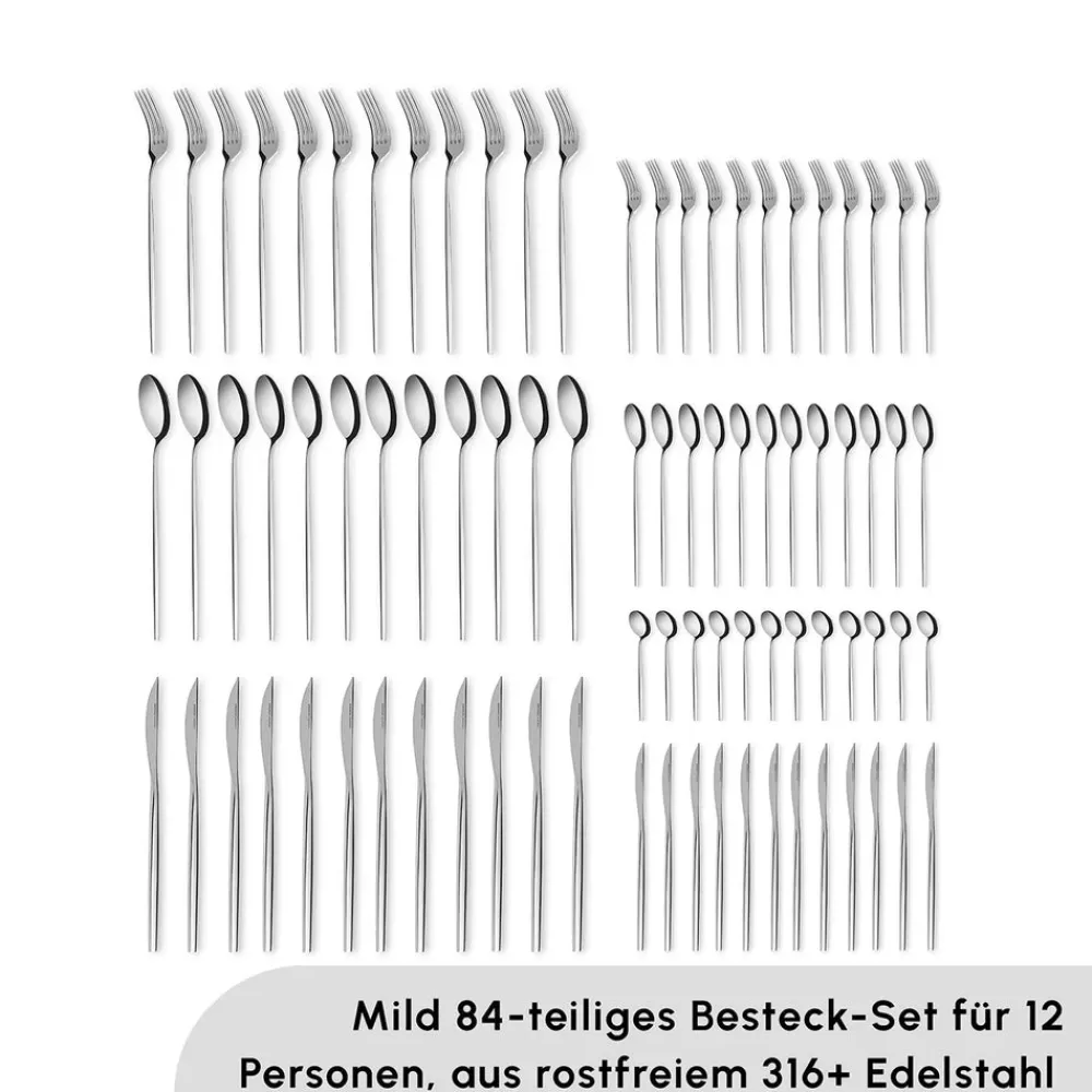 Karaca Mild 84-teiliges 316+ Premium Besteckset für 12 Personen Platın Outlet