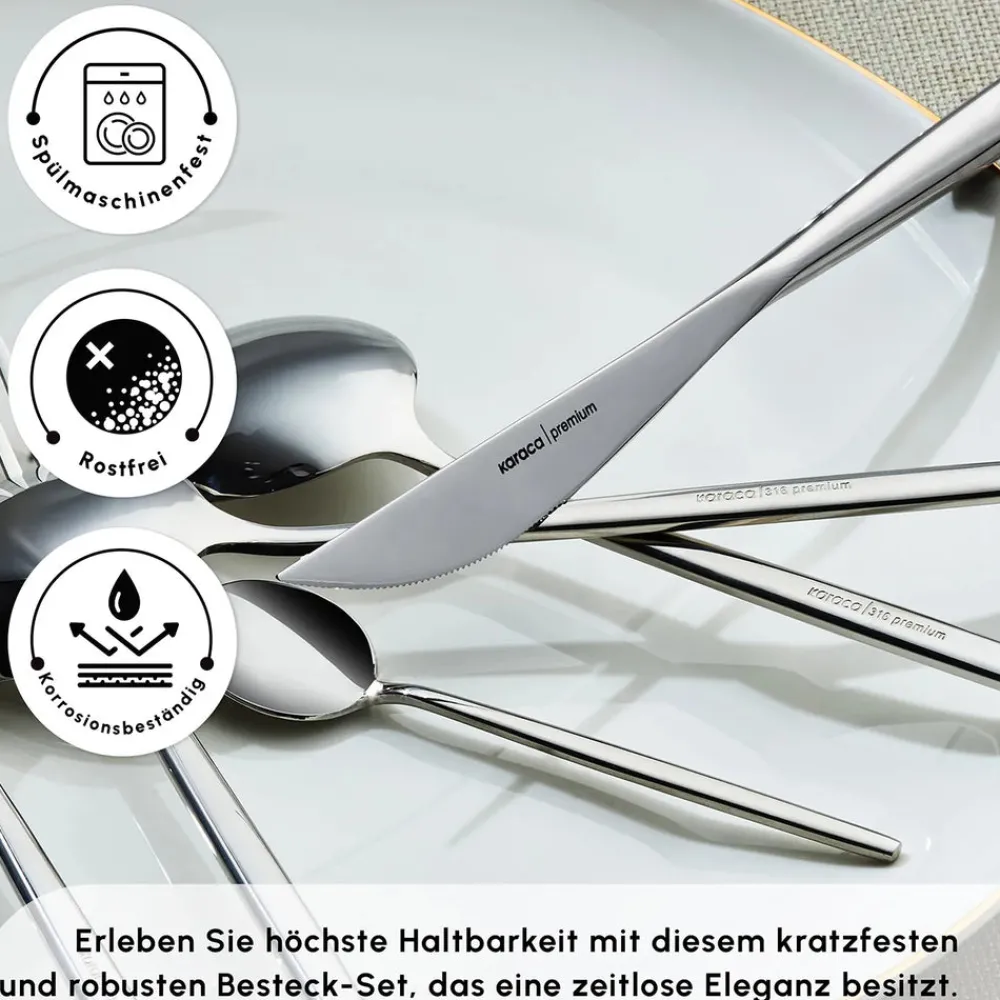 Karaca Mild 84-teiliges 316+ Premium Besteckset für 12 Personen Platın Outlet