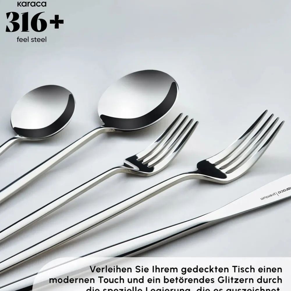 Karaca Mild 84-teiliges 316+ Premium Besteckset für 12 Personen Platın Outlet