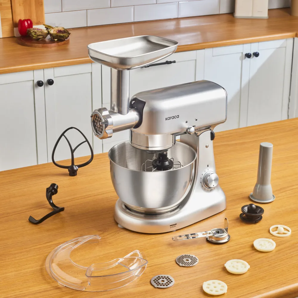 Karaca Multicast Plus Gießen Hackfleisch Mahlen / Wurst Wurst / Kibbeh / Cookie Apparat Teig Kneten Maschine Silber 5Lt Sılber Best