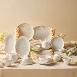 Karaca New Daisy Pasta-Schale aus Steinzeug mit Reaktivglasur, 22,5 cm, Weiß Beyaz Discount