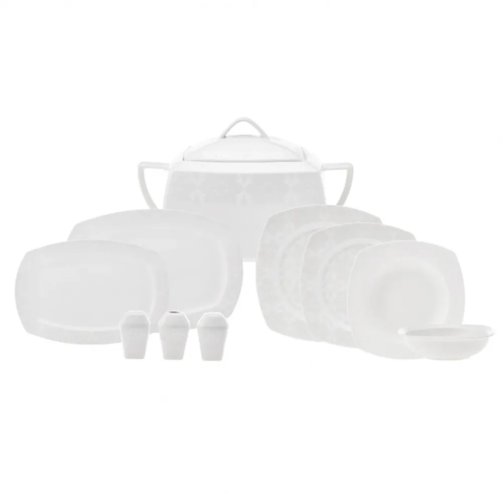 Karaca New Suha Creme 60-teiliges Porzellan Geschirr Set Quadratisch für 12 Personen Weıß01 Hot