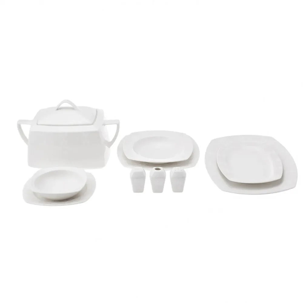 Karaca New Suha Creme 60-teiliges Porzellan Geschirr Set Quadratisch für 12 Personen Weıß01 Hot