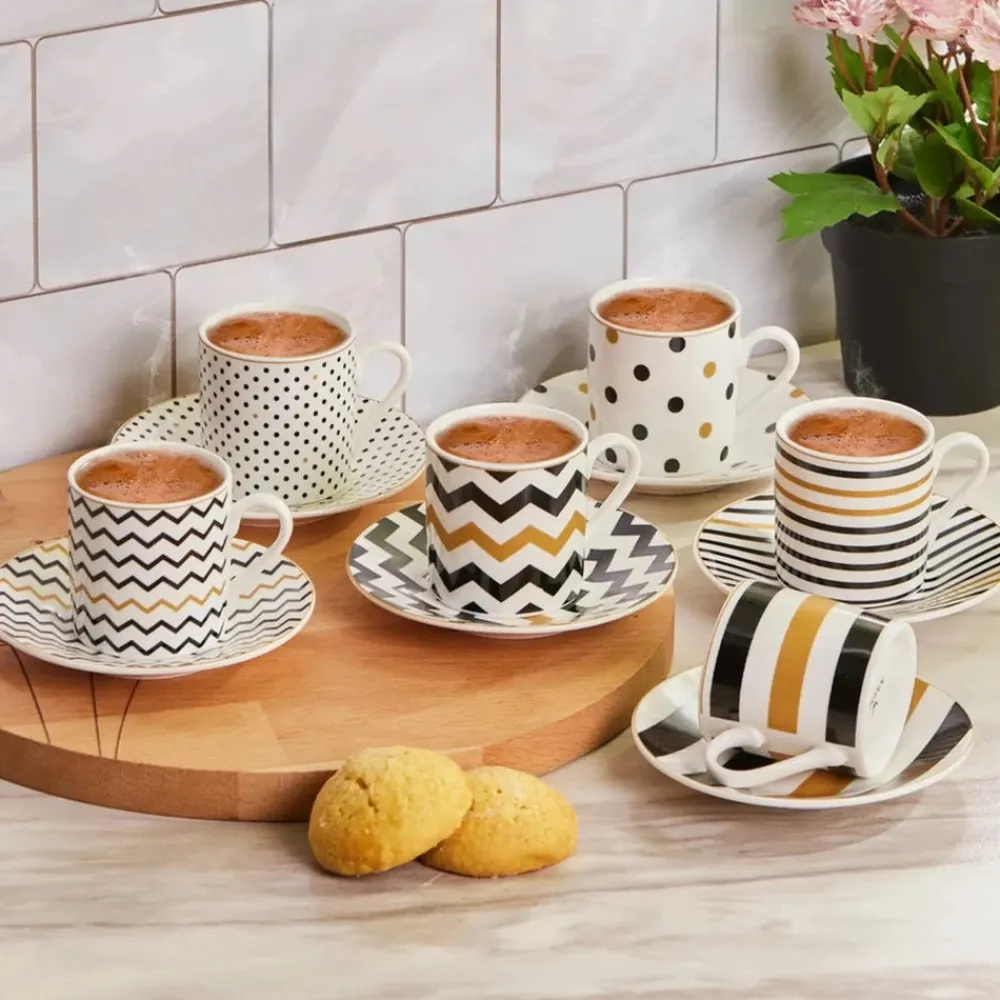 Karaca Nossa 12 Teiliges für 6 Personen Mochatassen-Espressotassen Set Multıfarben Clearance