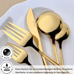 Karaca Orion Gold 6-Personen 30-teiliges Besteckset Glänzend Gold New