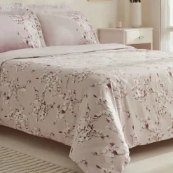 Karaca Pesla Bettwäsche-Set aus 100 % Baumwoll-Satin, Doppelbett, Rosa Discount