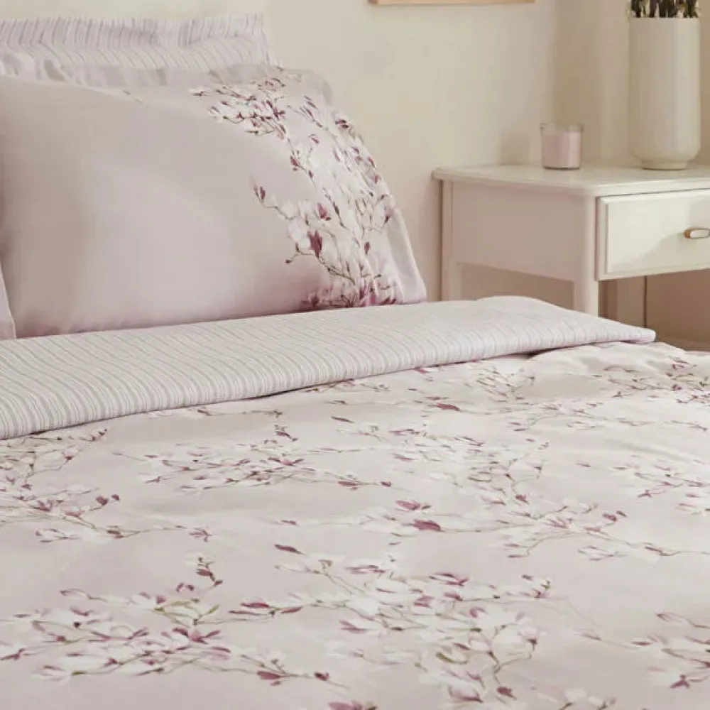 Karaca Pesla Bettwäsche-Set aus 100 % Baumwoll-Satin, Doppelbett, Rosa Discount
