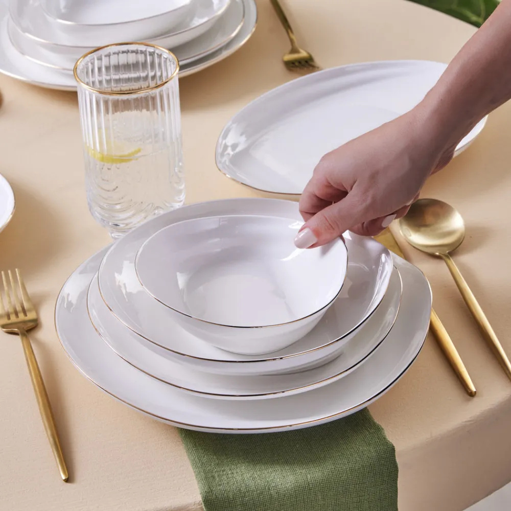 Karaca Red Carpet Collection Stream Bone Yakamoz 59-teiliges 12-Personen-Geschirrset Gold New