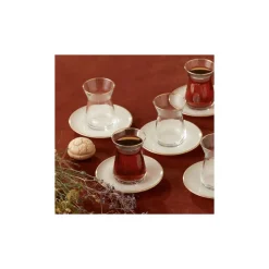 Karaca Retro Beige Teeservice für 6 Personen Rot02 Outlet