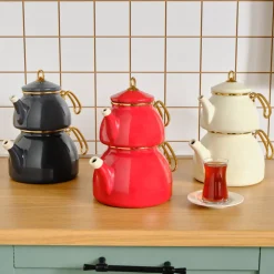 Karaca Retro Emaille Teekannen- Set Rot Rot02 Discount