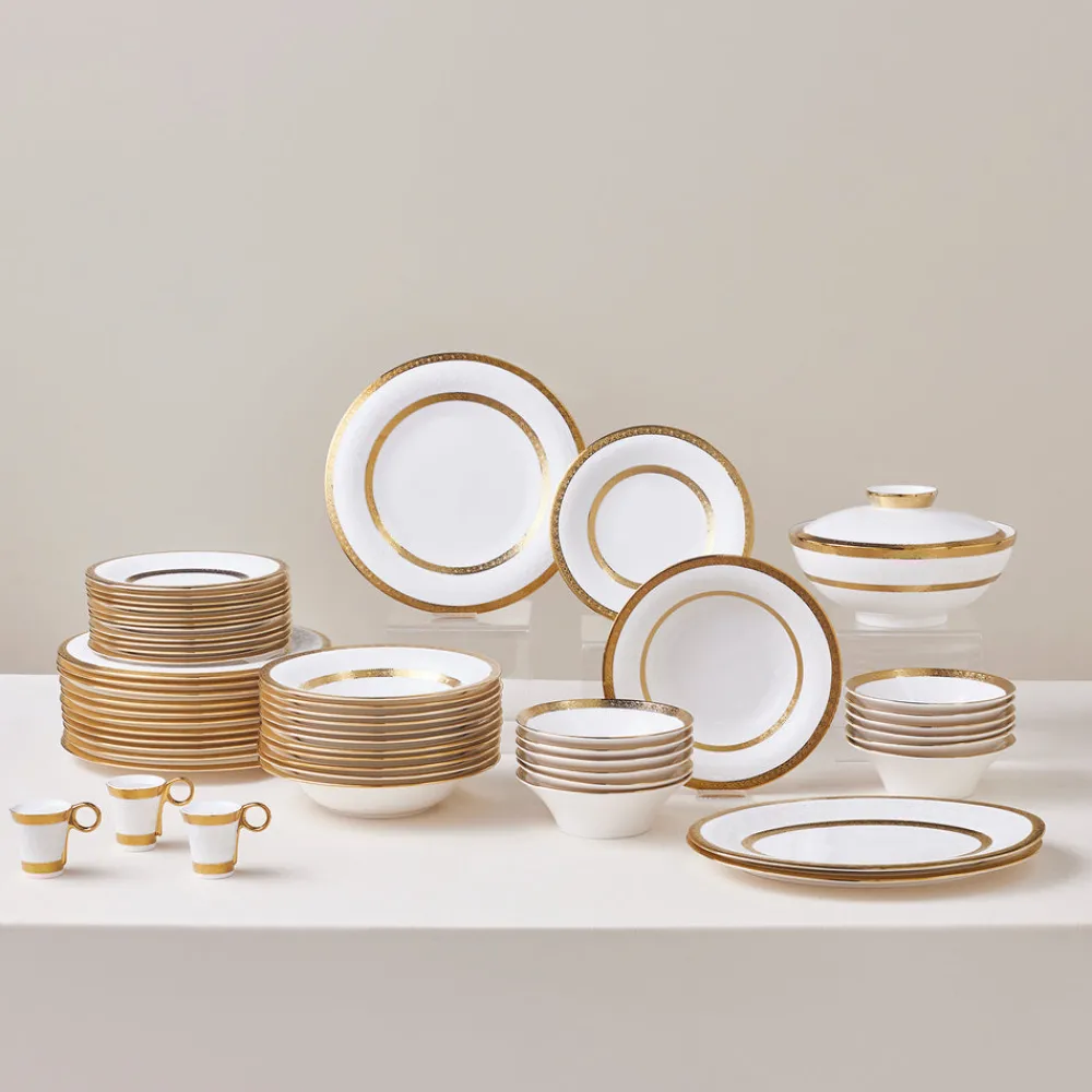 Karaca Royal Bone China Victoria 55-teiliges Tafelservice für 12 Personen, Gold
