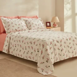 Karaca Silvie Renforcé Bettwäsche-Set mit Rüschen, Doppelbett, Rot Best