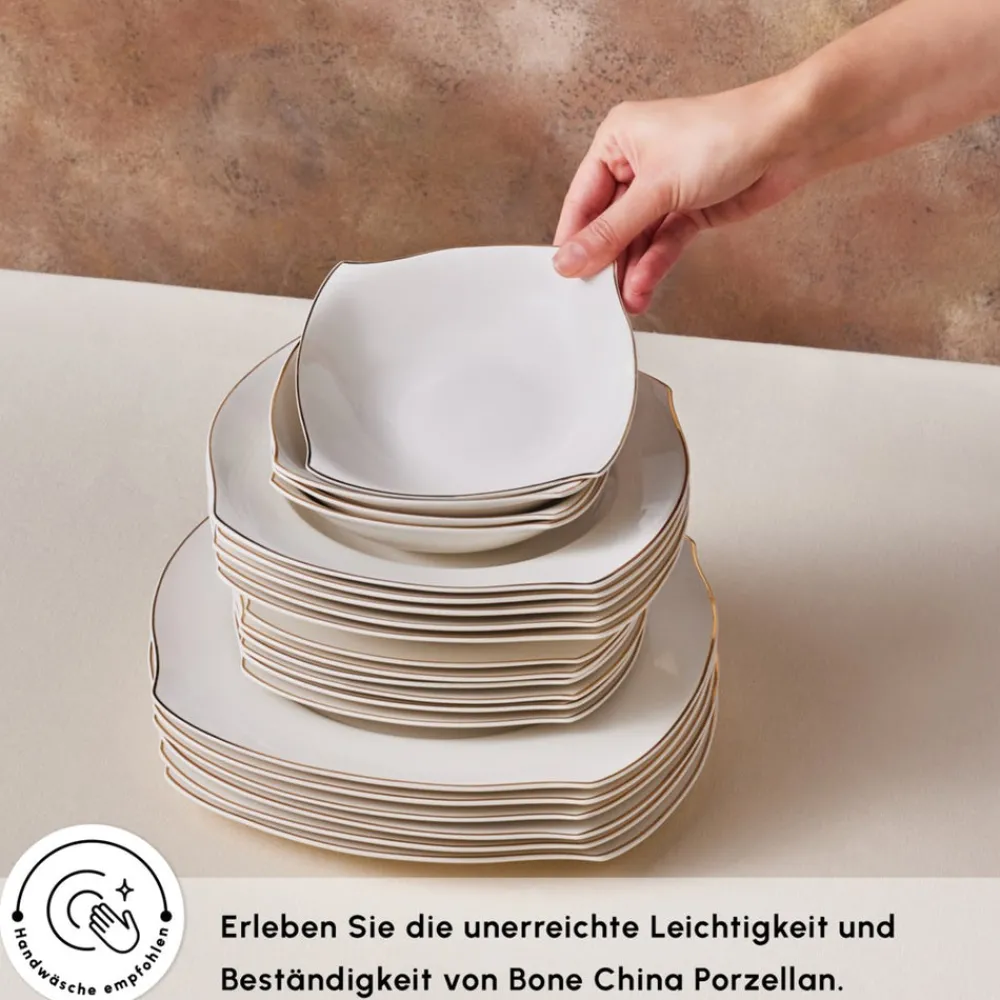 Karaca Square Bone Wave 53-Teiliges 12-Personen Geschirrset Gold Outlet