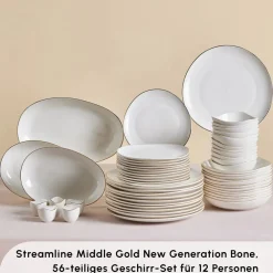 Karaca Stream Bone Middle 56-Teiliges 12-Personen Geschirrset Gold Hot