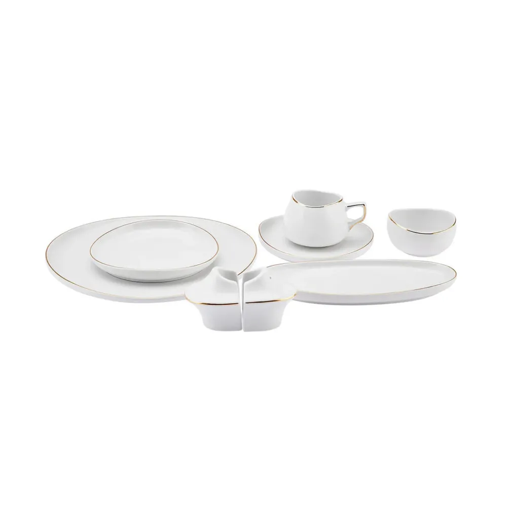 Karaca Streamline Hole 28 Teilig Frühstücksset und Servierschalen für 6 Personen Gold Clearance